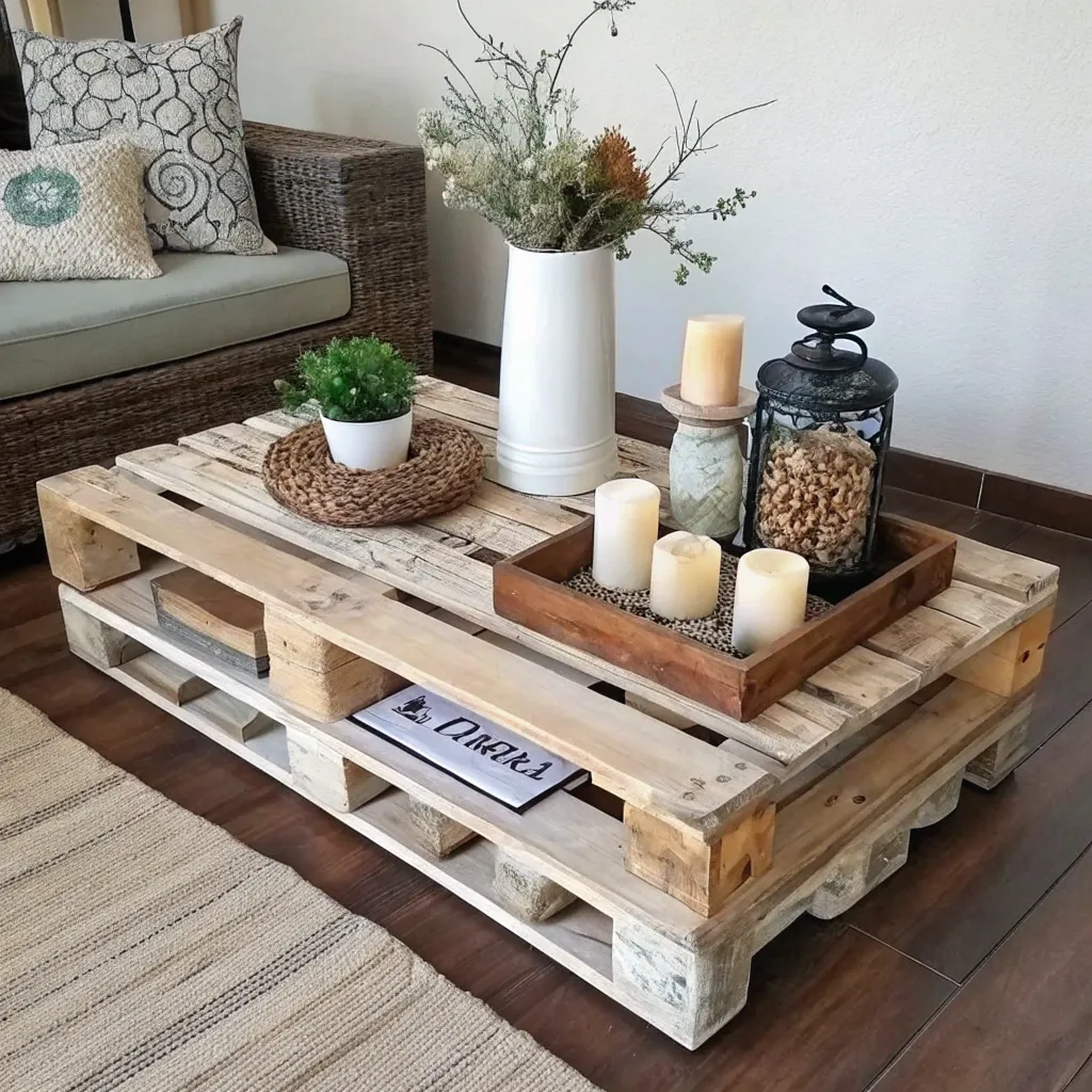 Creative pallet table with decorative items